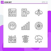 ensemble de 9 icônes dans les symboles de contour créatifs de style ligne pour la conception de sites Web et les applications mobiles signe d'icône de ligne simple isolé sur fond blanc 9 icônes vecteur