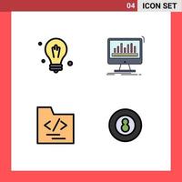 4 couleurs plates vectorielles thématiques remplies et symboles modifiables d'éléments de conception vectoriels modifiables de billard de données d'analyse de fichier d'ampoule vecteur