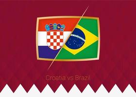 croatie contre brésil, quart de finale icône de la compétition de football sur fond bordeaux. vecteur