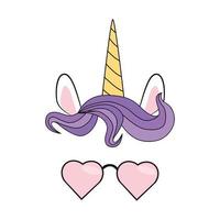 illustration d'un joli visage de licorne portant des lunettes de soleil vecteur