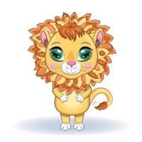 lion de dessin animé aux yeux expressifs. animaux sauvages, personnage, style mignon enfantin vecteur