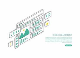 développement web et concept de conception d'interface. conception de pages Web. illustration isométrique vectorielle. vecteur