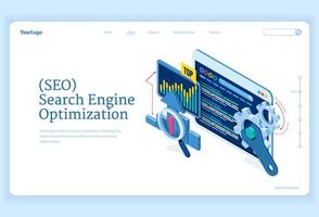 bannière de page de destination isométrique d'optimisation seo vecteur