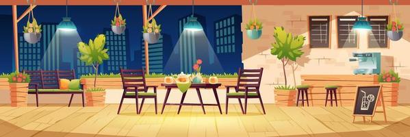 terrasse d'été, café de ville moderne en plein air de nuit vecteur