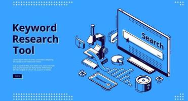 page de destination isométrique de mot-clé longue queue, bannière vecteur