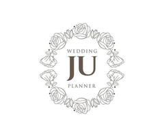 ju initiales lettre mariage monogramme logos collection, modèles minimalistes et floraux modernes dessinés à la main pour cartes d'invitation, réservez la date, identité élégante pour restaurant, boutique, café en image vectorielle vecteur