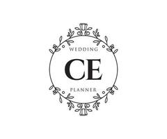 collection de logos de monogramme de mariage lettre initiales ce, modèles minimalistes et floraux modernes dessinés à la main pour cartes d'invitation, réservez la date, identité élégante pour restaurant, boutique, café en image vectorielle vecteur