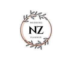 collection de logos de monogramme de mariage lettre initiales nz, modèles minimalistes et floraux modernes dessinés à la main pour cartes d'invitation, réservez la date, identité élégante pour restaurant, boutique, café en image vectorielle vecteur