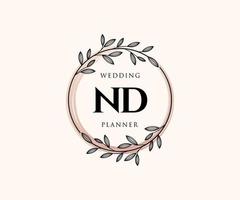 nd initiales lettre collection de logos de monogramme de mariage, modèles minimalistes et floraux modernes dessinés à la main pour cartes d'invitation, réservez la date, identité élégante pour restaurant, boutique, café en image vectorielle vecteur