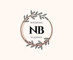 nb initiales lettre mariage monogramme collection de logos, modèles minimalistes et floraux modernes dessinés à la main pour cartes d'invitation, réservez la date, identité élégante pour restaurant, boutique, café en image vectorielle vecteur