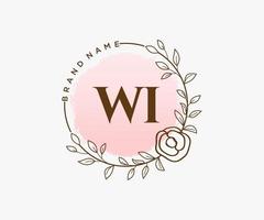 initiale wi logo féminin. utilisable pour les logos nature, salon, spa, cosmétique et beauté. élément de modèle de conception de logo vectoriel plat.