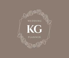 kg initiales lettre collection de logos de monogramme de mariage, modèles minimalistes et floraux modernes dessinés à la main pour cartes d'invitation, réservez la date, identité élégante pour restaurant, boutique, café en image vectorielle vecteur