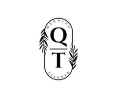 qt initiales lettre mariage monogramme logos collection, modèles minimalistes et floraux modernes dessinés à la main pour cartes d'invitation, réservez la date, identité élégante pour restaurant, boutique, café en image vectorielle vecteur