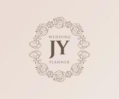 jy initiales lettre collection de logos de monogramme de mariage, modèles minimalistes et floraux modernes dessinés à la main pour cartes d'invitation, réservez la date, identité élégante pour restaurant, boutique, café en image vectorielle vecteur