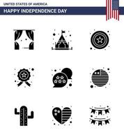 9 signes de glyphes solides pour la fête de l'indépendance des états-unis vecteur