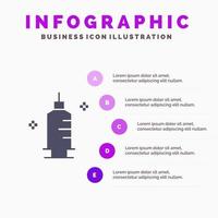 chimie médecine pharmacie seringue solide icône infographie 5 étapes présentation fond vecteur