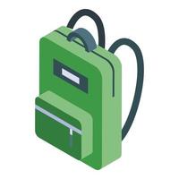 icône de sac à dos vert, style isométrique vecteur