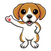 mignon petit dessin animé de chien beagle agitant la main vecteur