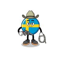 mascotte de personnage du drapeau de la suède en tant que cow-boy vecteur