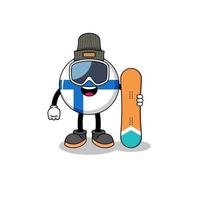 caricature de mascotte de joueur de snowboard finlandais vecteur