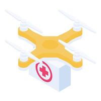 icône de drone de trousse de premiers soins, style isométrique vecteur