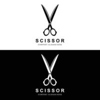 création de logo de ciseaux, illustration vectorielle icône d'outil de coupe autocollant bannière et marque de société de coiffeur vecteur