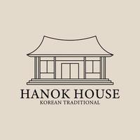 conception d'illustration de logo vectoriel linéaire de maison hanok, concept de logo d'architecture traditionnelle coréenne