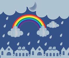 pluie avec illustration et vecteur de fond coloré arc-en-ciel