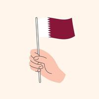 main de dessin animé tenant le drapeau qatar, dessin vectoriel isolé.