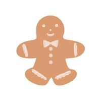 petit mignon drôle bonhomme en pain d'épice biscuit traditionnel de vacances de noël, dessert sucré de saison pour le dîner festif, illustration de vecteur de dessin animé simple dessiné à la main clipart