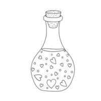 bouteille de potion d'amour boisson magique illustration vectorielle, fiol pour faire de la magie, cuisiner une potion, image dessinée à la main simple doodle pour le décor de vacances de la Saint-Valentin, clipart, bannière, romance vecteur