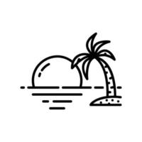 icône de coucher de soleil avec l'île de l'océan et des palmiers vecteur