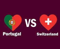 le portugal et la suisse drapeau coeur avec noms symbole conception europe football final vecteur pays européens équipes de football illustration