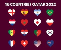 16 pays drapeau coeur symbole design football final vecteur pays équipes de football illustration