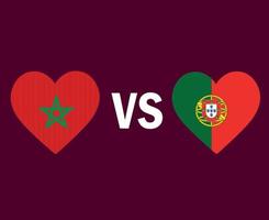 maroc et portugal drapeau conception de symbole de coeur europe et afrique football final vecteur pays européens et africains équipes de football illustration