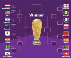 drapeaux pays emblème avec noms et trophée coupe du monde symbole conception football final vecteur pays équipes de football illustration