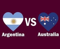 argentine et australie drapeau coeur avec noms symbole conception amérique latine et asie football final vecteur amérique latine et pays asiatiques équipes de football illustration