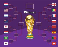 drapeaux pays emblème et trophée coupe du monde symbole conception football final vecteur pays équipes de football illustration