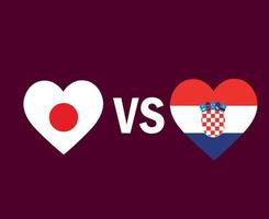 japon et croatie drapeau conception de symbole de coeur asie et europe football final vecteur pays asiatiques et européens équipes de football illustration