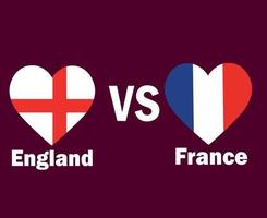 angleterre et france drapeau coeur avec noms symbole conception europe football final vecteur pays européens équipes de football illustration