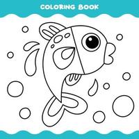 page de coloriage avec des poissons de dessin animé vecteur