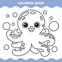 page de coloriage avec une pieuvre de dessin animé vecteur