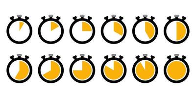 collection de chronomètre avec un temps différent en minutes. chronomètre, minuterie, temps de sport, vitesse, trotteuse. illustration de stock de vecteur. vecteur