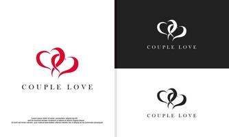 création de logo d'amour de couple, logo combiné à deux coeurs. vecteur