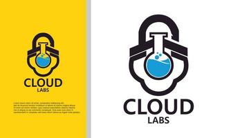 logo illustration graphique vectoriel entre la serrure, le nuage et la bouteille de laboratoire.