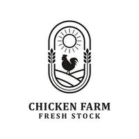 logo de ferme de poulet minimaliste et simple. conception d'illustration vectorielle de logo de ferme de poulet, conception de logo vintage de coq sur la clôture vecteur