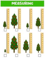 mesurer la longueur avec une règle. feuille de travail de développement de l'éducation. jeu pour kids.vector illustration. feuilles de pratique. Mesure de l'arbre de Noël en centimètres. vecteur