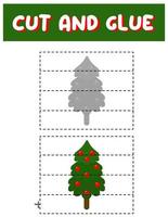 couper et coller le jeu pour les enfants. puzzles avec un arbre de Noël. divertissement amusant pour enfants et illustration d'amusement.vector. pratique de coupe pour les enfants d'âge préscolaire. vecteur