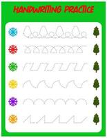 tracer des lignes avec flocon de neige et sapin de noël. pratique de l'écriture manuscrite pour les enfants.pratiquer la motricité fine. jeu éducatif pour les enfants d'âge préscolaire. illustration vectorielle. vecteur