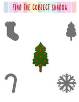 trouver la bonne ombre. joli sapin de noël. jeu éducatif avec arbre. jeux de logique pour les enfants avec une réponse. une carte de formation avec une tâche pour les enfants d'âge préscolaire et de maternelle. vecteur